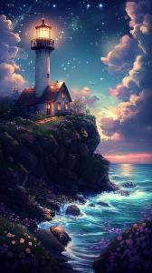 A serene lighthouse scene symbolizing guidance and hope amidst darkness.

