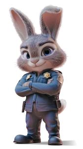 This image features a friendly police bunny character in a uniform, symbolizing community safety and law enforcement.