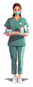 Download this clipart image features a nurse holding a tray of medications, symbolizing healthcare and professionalism.