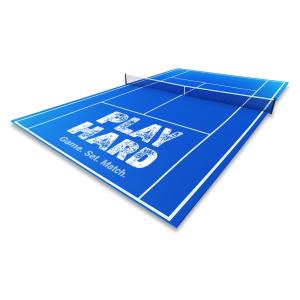 Download or customize teh message on this vibrant blue tennis court symbolizing sports and competition.