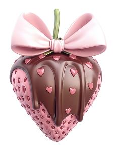 This image features a chocolate-covered strawberry with a pink bow, symbolizing love and romance.