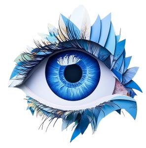 This image showcases a detailed papercraft eye, symbolizing perception and artistic creativity.