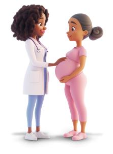 Download this illustration depicting a doctor caring for a pregnant woman, symbolizing support and prenatal care.