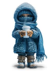 Download cozy winter clipart featuring a person with coffee. Perfect for creating a cozy winter presentation theme.