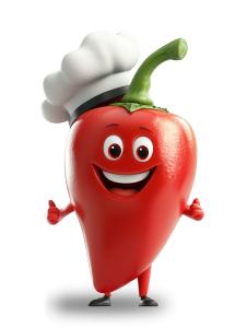Download this clipart image of a cheerful red pepper character wearing a chef&#039;s hat, perfect for cooking and healthy eating themes.