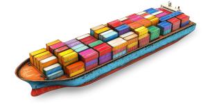 Download this colorful cargo ship loaded with various shipping containers, symbolizing global trade.