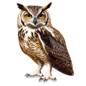 Download this clipart of a regal owl with striking yellow eyes and intricate feather patterns, symbolizing wisdom and nature.