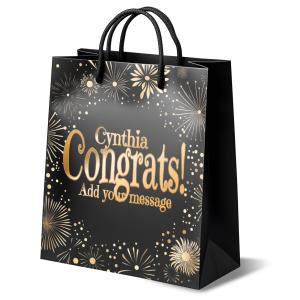 A sleek black shopping bag with rope handles, perfect for retail presentations.