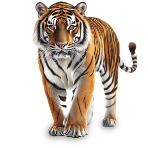 Download this detailed clipart image of a tiger walking, showcasing its vibrant fur and powerful presence.