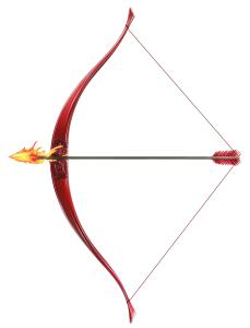 Download this clipart image of a striking red bow with a flaming arrow, symbolizing passion, desire, and inspiration.