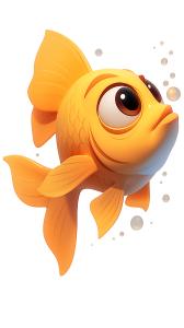 Download this clipart image of cheerful yellow fish with big eyes swimming amidst bubbles.