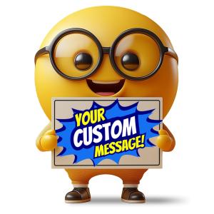 A happy emoji holding a blank sign, perfect for adding personalized messages.