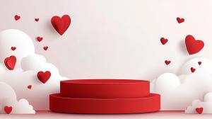 This Valentine&#039;s Day background features red hearts and clouds, perfect for romantic presentations.

