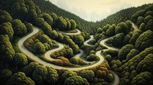 A winding path through lush hills, symbolizing exploration and the journey of life.