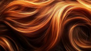 This image features an abstract flowing hair background in vibrant orange tones.

