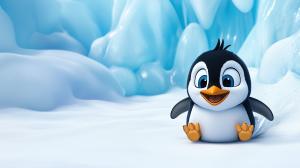 A cute cartoon penguin on a snowy, icy background, perfect for engaging presentations.

