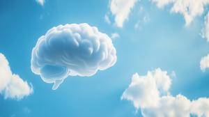 This image features a brain-shaped cloud in a blue sky, symbolizing creativity and brainstorming.