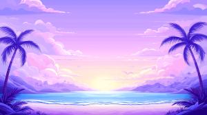 Download this background image of a serene tropical sunset landscape with palm trees and gentle waves, perfect for relaxation themes.