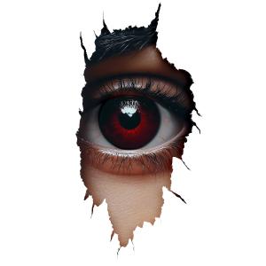 Download this clipart art image showing eye looking through a rip, symbolizing surveillance and hidden truths.