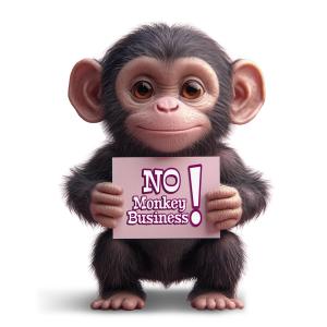 A playful monkey holding a customizable sign, perfect for creative presentations.