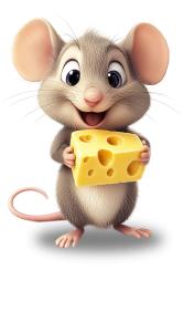 This determined cartoon mouse holding cheese symbolizes perseverance and achievement. Perfect for PowerPoint, Google Slides, and motivational presentations.
