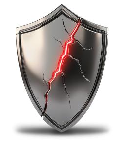 Download a cracked shield cybersecurity clipart for PowerPoint and Google Slides. Perfect for IT security, risk management, and ransomware awareness slides.