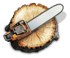 Use this detailed chainsaw and tree stump clipart to highlight sustainable forestry, logging tools, and environmental management in presentations.