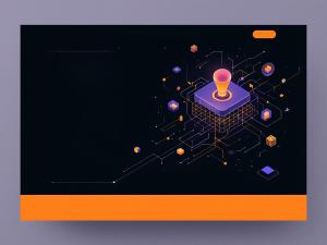 This image features a dark technical marketing layout with vibrant geometric elements and a central lightbulb icon.