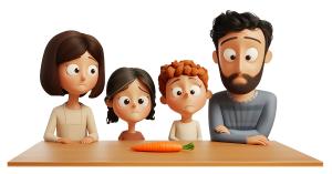 Use this family clipart showing food scarcity to highlight budgeting, hardship, and awareness topics in PowerPoint or Google Slides.