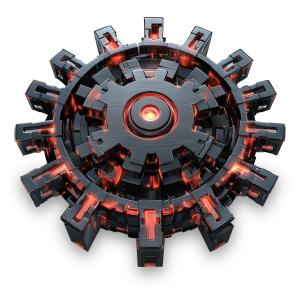 Use this glowing red-core gear illustration to represent ransomware, malware, and cybersecurity threats in your next PowerPoint or IT slide deck.