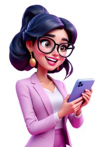 Confident woman clipart in pink blazer holding a smartphone—perfect for presentations on business leadership, tech, or workplace diversity.