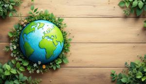 This Earth Day background features a globe surrounded by greenery, perfect for environmental presentations.