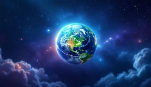 This vibrant Earth Day background features a glowing Earth against a cosmic backdrop, perfect for environmental presentations.

