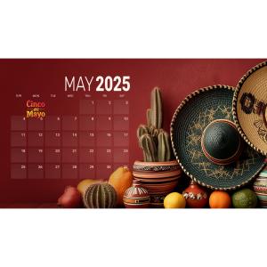 A Printable Calendar for May with a  Cinco de Mayo Theme - Easily change  Month and Year