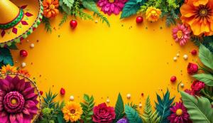This festive background features colorful flowers and a sombrero, perfect for Cinco de Mayo presentations.