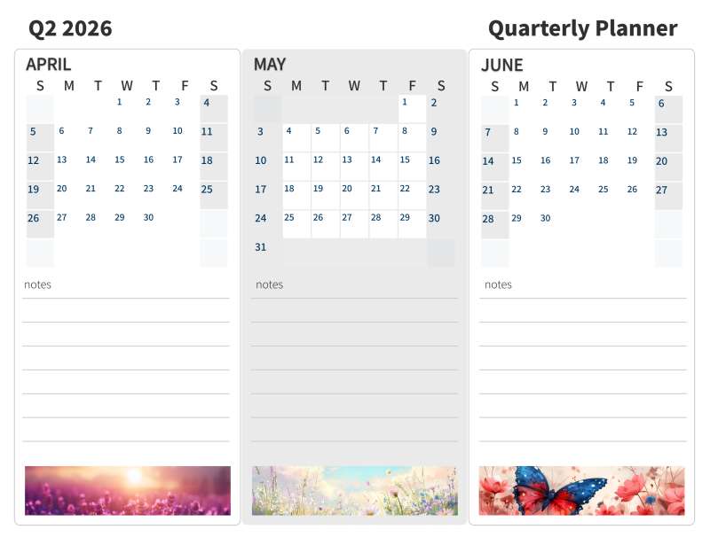 This Presentation Clipart shows a preview of Printable Q2 2026 Quarterly Planner