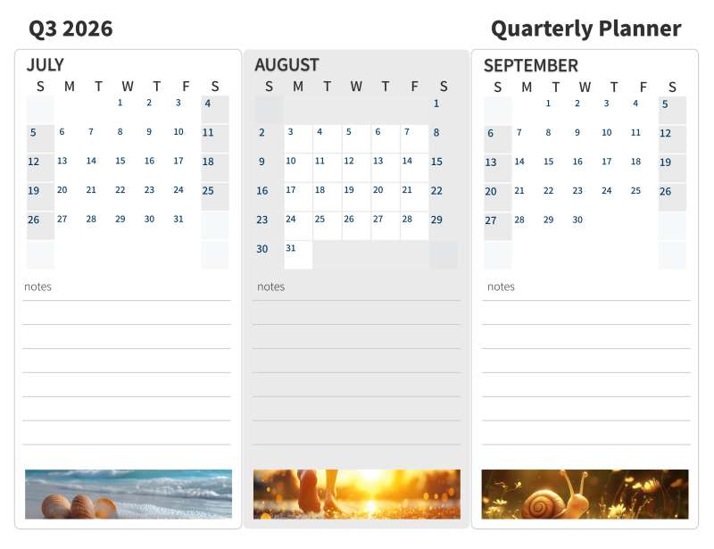 This Presentation Clipart shows a preview of Printable Q3 2026 Quarterly Planner
