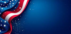 This image features a patriotic Memorial Day background with red, white, and blue elements and scattered stars.