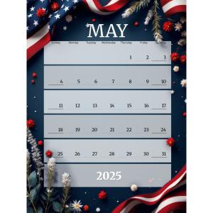 Memorial Day May Calendar - Editable Calendar Template - Easy to change the month and year.