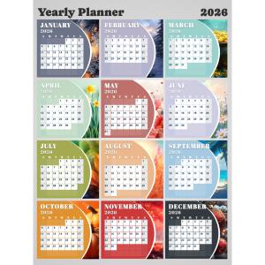 2026 Yearly Calendar Planner - Editable Calendar Template - Easily change the date and the year for each month.