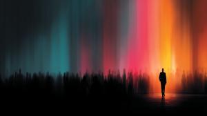 This image depicts a silhouette against a vibrant backdrop, symbolizing leadership in a business presentation.

