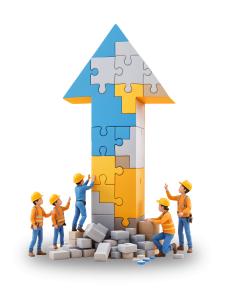 Illustrate teamwork, growth, and business success with this vibrant puzzle arrow clipart. Perfect for PowerPoint or Google Slides presentations.