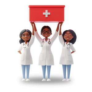 Celebrate women in healthcare with animated teamwork clipart, perfect for PowerPoint presentations promoting collaboration, diversity, and success.