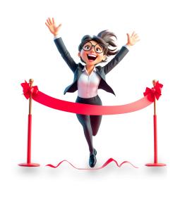 Celebrate career success with this businesswoman finish line clipart—ideal for motivation, achievement, and leadership-themed presentations.