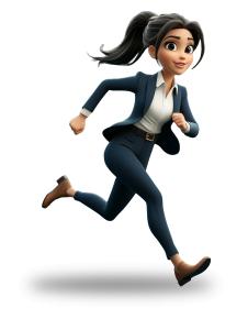 Download a transparent PNG of a running businesswoman. Perfect for PowerPoint or Google Slides to illustrate ambition, leadership, and motivation.