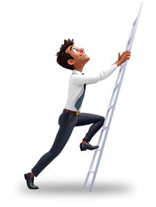 Use this man climbing ladder clipart in PowerPoint to illustrate ambition, career growth, and goal-setting in motivational or business presentations.