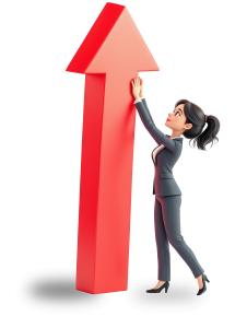 Download businesswoman with upward arrow PNG clipart symbolizing success, ambition, and business growth. Perfect for career and corporate presentations.