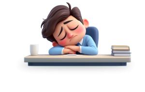 Download a Boy Sleeping at Desk PNG clipart. A relatable design symbolizing fatigue, rest, and balance—perfect for educational or motivational presentations.
