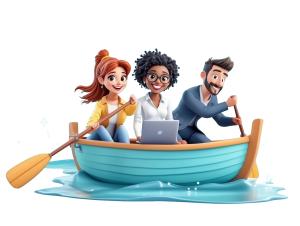 Use this business boat rowing clipart in PowerPoint to illustrate teamwork, navigating challenges, and collaborative project management.