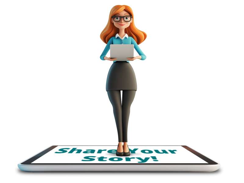 This Presentation Clipart shows a preview of Woman Standing on a Customizable Electronic Device